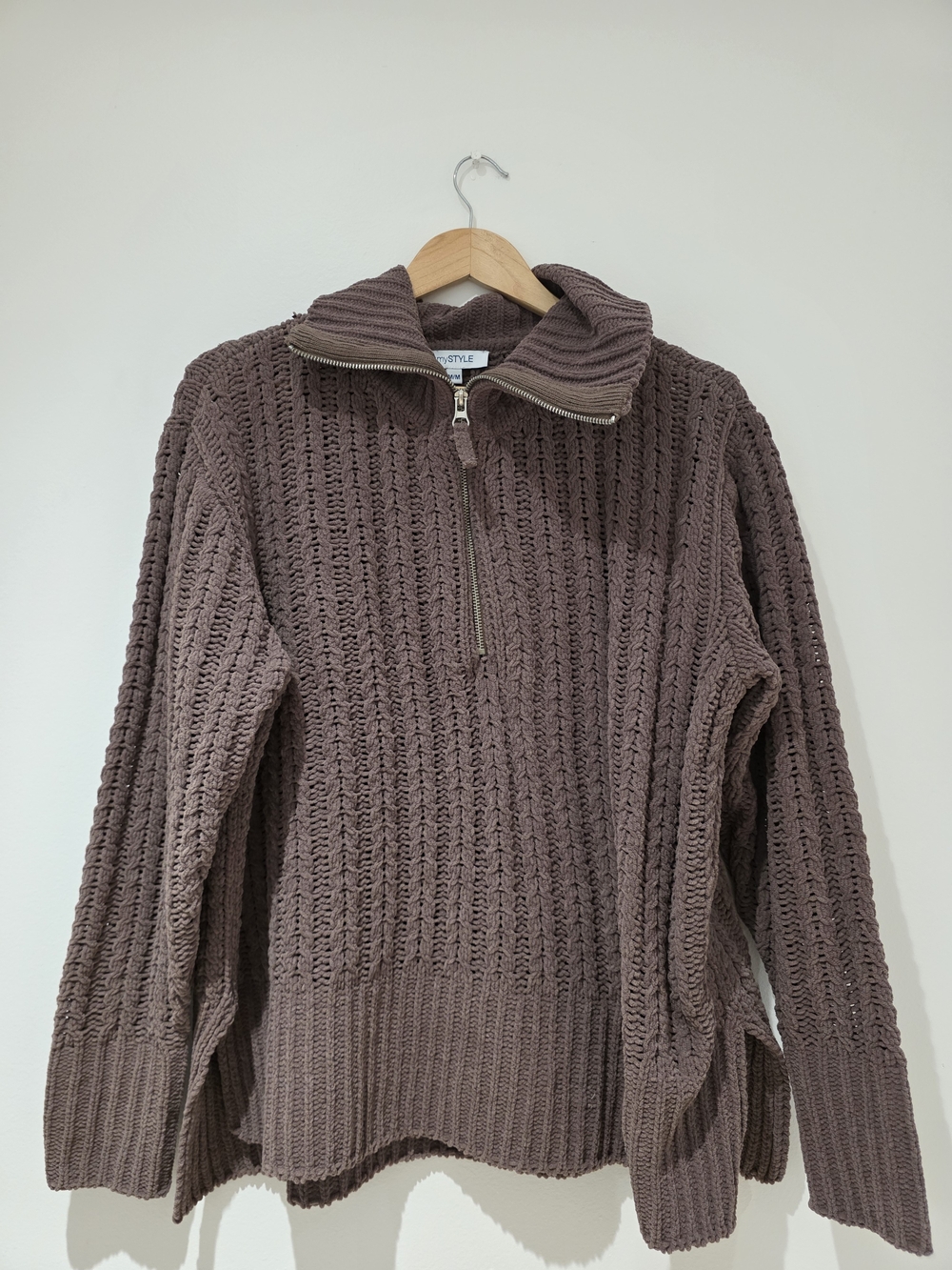 Cozy Half-Zip Textured Knit Sweater - Brown